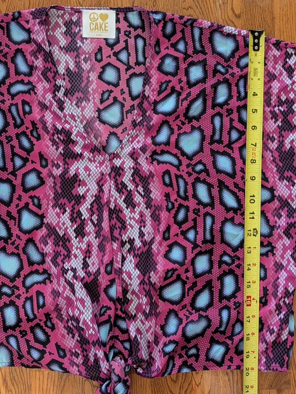 Peace Love Cake Bold Snake Print Patterned Tie Front Blouse Flared Sleeves